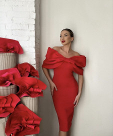 Γυναικείο στυλάτο φόρεμα μίντι K24059 κόκκινο
