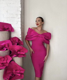 Γυναικείο στυλάτο φόρεμα μίντι K24059 φούξια