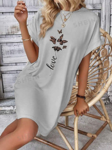 Γυναικείο μπλουζοφόρεμα με στάμπα 13462 γκρι