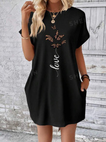 Γυναικείο μπλουζοφόρεμα με στάμπα 13462 μαύρο