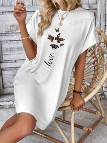 Γυναικείο μπλουζοφόρεμα με στάμπα 13462 άσπρο
