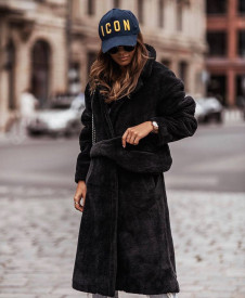Γυναικείο αφράτο παλτό K20221 μαύρο
