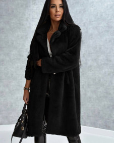 Γυναικείο αφράτο μακρύ παλτό K21841 μαύρο