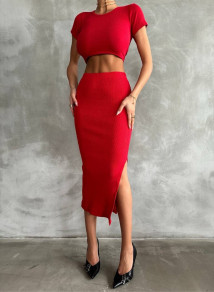 Γυναικείο σετ μπλούζα και φούστα 9701101 κόκκινο