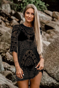 Γυναικείο μπλουζοφόρεμα από δαντέλα K2103 μαύρο