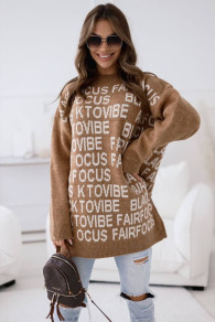 Γυναικείο εντυπωσιακό πουλόβερ BS0546 καμηλό