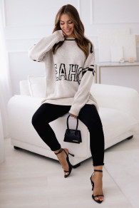 Γυναικείο πουλόβερ με print BS0558 εκρού