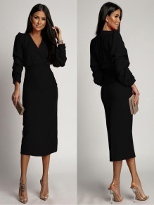 Γυναικείο στιλάτο φόρεμα μίντι K6235 μαύρο