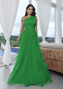Γυναικείο μακρύ φόρεμα με τούλι K20020 πράσινο