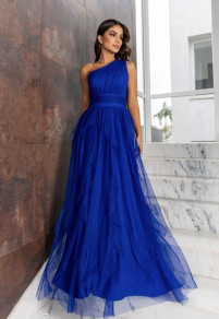 Γυναικείο μακρύ φόρεμα με τούλι K20020 μπλε