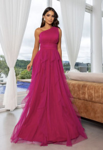 Γυναικείο μακρύ φόρεμα με τούλι K20020 φούξια
