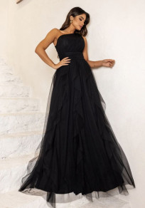 Γυναικείο μακρύ φόρεμα με τούλι K20020 μαύρο