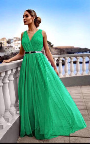 Γυναικείο μακρύ φόρεμα με τούλι K6286 πράσινο