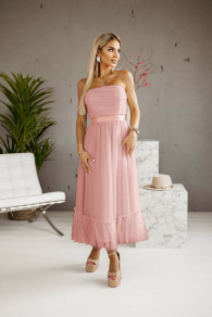 Γυναικείο φόρεμα μπουστάκι με τούλι K4590 ροζ
