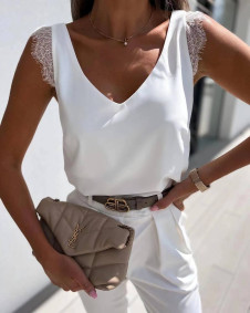 Γυναικεία μπλούζα με δαντέλα X6659 άσπρο