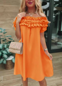 Γυναικείο φόρεμα με ανοιχτούς ώμους X6503 πορτοκαλί