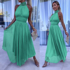 Γυναικείο μακρύ φόρεμα με τούλι H4443 πράσινο
