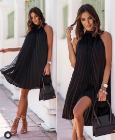 Γυναικείο κομψό σολέιγ φόρεμα X6530 μαύρο