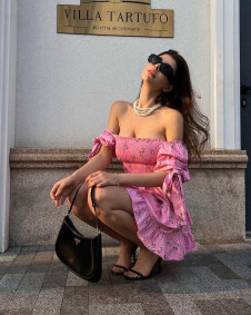 Γυναικείο έξωμο φόρεμα 23188 ροζ