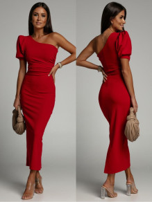 Γυναικείο στιλάτο φόρεμα με ένα μανίκι K5873 κόκκινο