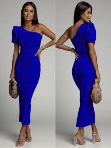 Γυναικείο στιλάτο φόρεμα με ένα μανίκι K5873 μπλε