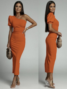 Γυναικείο στιλάτο φόρεμα με ένα μανίκι K5873 πορτοκαλί
