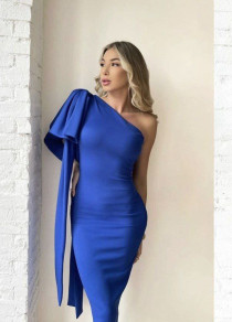 Γυναικείο κοντό φόρεμα με ένα μανίκι H4081 μπλε
