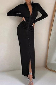Γυναικείο μακρύ κομψό φόρεμα M7985 μαύρο