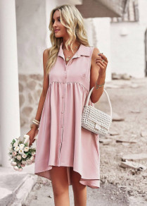 Γυναικείο φόρεμα-πουκάμισο A0981 ροζ