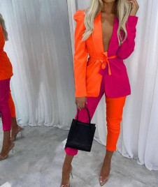 Γυναικείο σετ σακάκι-παντελόνι 1170 πορτοκαλί-φούξια
