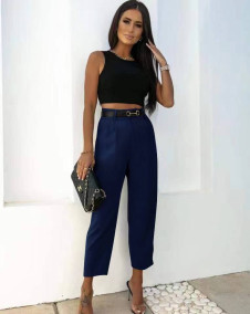 Γυναικείο παντελόνι με ζώνη 6321 σκούρο μπλε