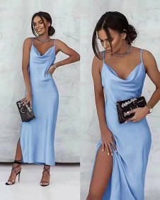 Γυναικείο σατεν φόρεμα 6407 γαλάζιο