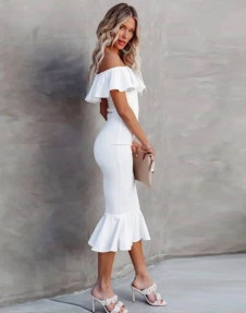 Γυναικείο φόρεμα με μάκρος κάτω απο το γόνατο 1373 άσπρο