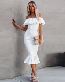 Γυναικείο φόρεμα με μάκρος κάτω απο το γόνατο 1373 άσπρο