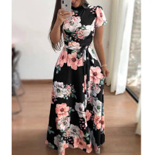 Γυναικείο maxi φόρεμα με λουλούδια 21478 μαύρο
