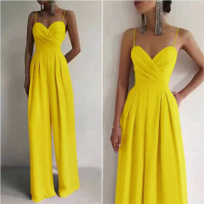 Γυναικεία ολόσωμη φόρμα με λεπτές τιράντες 6451 κίτρινο