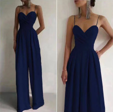 Γυναικεία λινή ολόσωμη φόρμα 4546 σκούρο μπλε