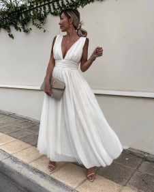 Γυναικείο φόρεμα με τούλι 22164 άσπρο