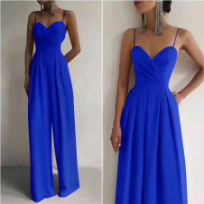 Γυναικεία ολόσωμη φόρμα με λεπτές τιράντες 6451 μπλε