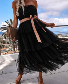 Γυναικείο φόρεμα με τούλι στράπλες 21142 μαύρο