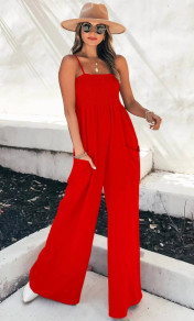 Γυναικεία χαλαρή ολόσωμη φόρμα με τσέπες 6511 κόκκινη