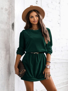 Γυναικείο φλις φόρεμα με ζώνη 6889 σκούρο πράσινο