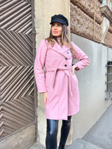 Γυναικείο παλτό με ΄ζώνη 6102 ροζ