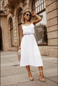 Γυναικείο φόρεμα σολέιγ με ζώνη 5688 άσπρο