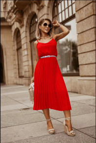 Γυναικείο φόρεμα σολέιγ με ζώνη 5688 κόκκινο
