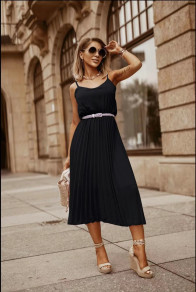 Γυναικείο φόρεμα σολέιγ με ζώνη 5688 μαύρο