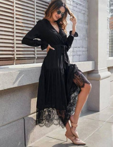 Γυναικείο φόρεμα με δαντέλα 1348 μαύρο