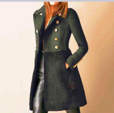 Γυναικείο εντυπωσιακό παλτό με ζώνη 5416 σκούρο πράσινο