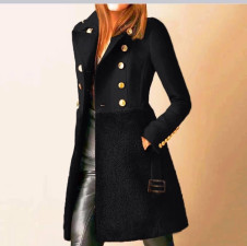 Γυναικείο εντυπωσιακό παλτό με ζώνη 5416 μαύρο