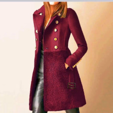 Γυναικείο εντυπωσιακό παλτό με ζώνη 5416 μπορντό